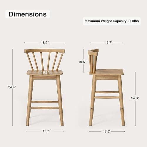 HoeuThien Wood Bar Stools Set of 3, 24" Wooden Counter Height Barstools, Modern Armless Farmhouse Bar Dining Chairs with Back & Footrest for Kitchen Island Pub Light Brown - Light Brown - 3 PCS thumbnail 2