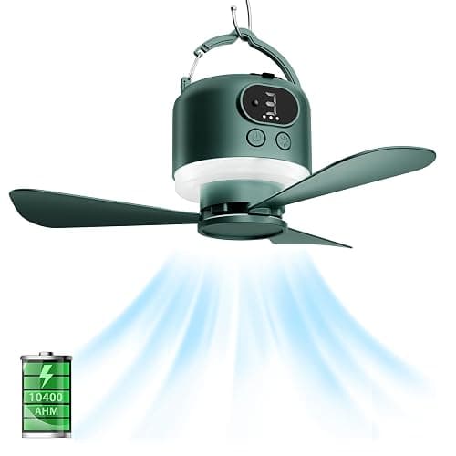 geonfi 11" Tent Fan with Light & Remote, Camping Ceiling Fan with 10040mAh Rechargeable Battery, Portable Hanging Fan for Tent, RV, Canopy, Outdoor Camping (Green, Centimeters, 28.9) - Image 1