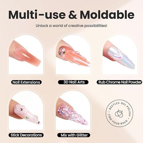 Beetles 3D Gel Nail Art-Snowy Cone 5 in 1 Non-Sticky Hand Extension with Rhinestones & Pearls & Glue Double-Head Pen for Women DIY Salon,White Solid Builder Nail Gel, UV&LED Lamp Cured Needed thumbnail 2