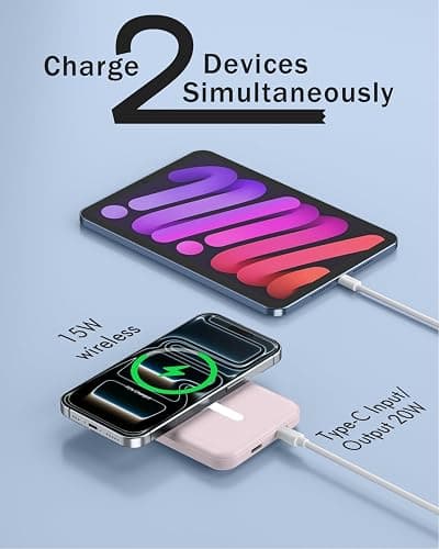 podoru for Magsafe Battery Pack, 5000mAh Magnetic PowerBank with Type-C Cable 20W PD Fast Charging Lighting Input Wireless Charger for iPhone 17/16/15/14/13/12/ All Series-Light Pink thumbnail 6