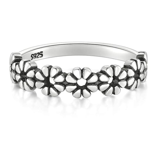 BORUO 925 Sterling Silver Ring, Daisy Flower Hawaiian High Polish Tarnish Resistant Comfort Fit Wedding Band Ring thumbnail 2