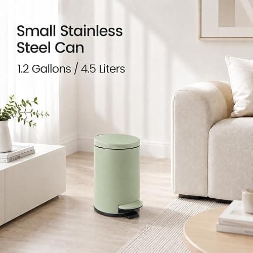 TIPGO Small Bathroom Trash Can with Lid Soft Close, 1.2 Gal, Green | Hands-Free Step Pedal, Removable Inner Bucket, 4.5 Liters, Round Stainless Steel Garbage Can for Bedroom, Office, Kitchen thumbnail 2