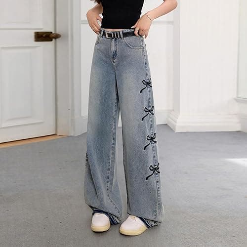 kakarin choyx Fashion Women's Jeans Y2K High Waist Casual Vintage Baggy Straight Cut Cute Bow Embroidered Denim Pants thumbnail 3