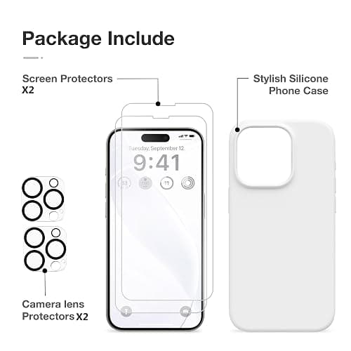 GONEZ for iPhone 15 Pro Max Case Silicone, Compatible with Magsafe, Camera Protector + Screen Protector, Soft Anti-Scratch Microfiber Lining, Liquid Silicone Shockproof Phone Cover, White thumbnail 6