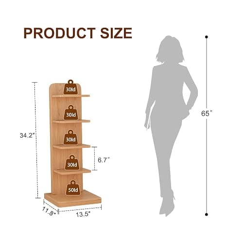 WoodsWhisper Narrow Bookshelf Ladder Bookshelf 5 Shelf Bookcase, Mid Century Modern Bookcase with Freestanding Display Shelves,Anti-tip Device and Thickened Base for Small Space,Living Room, Office - Natural - 5C thumbnail 2
