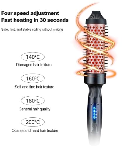 38mm Thermal Brush, Heated Hot Brush, Thermal Round Iron Smooth Shine Volumize Comb, Heated Curling Iron Create Natural Curls, UK Plug Dual Voltage, Rose Black thumbnail 8