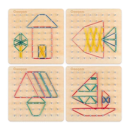 Coogam Wooden Geoboard Mathematical Manipulative Material Array Block Geo Board – Graphical Educational Toys with 30Pcs Pattern Cards and Latex Bands Shape STEM Puzzle Matrix 8x8 Brain Teaser for Kid thumbnail 5