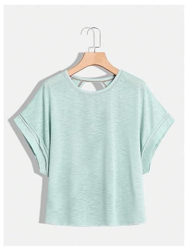 SOLY HUX Women Open Back Tops Workout Backless Tee Casual Athletic Shirts Short Sleeve Oversized Gym T Shirt thumbnail 2