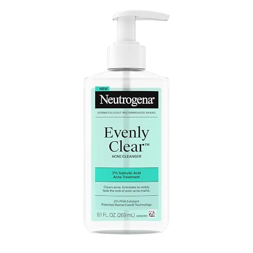 Neutrogena Evenly Clear Acne Cleanser with 2% Salicylic Acid & 2% PHA Exfoliant, Gentle Foaming Face Wash Clears Clogged Pores & Blackheads While Visibly Fading Look of Post-Acne Marks, 9.1 fl. oz - Image 1