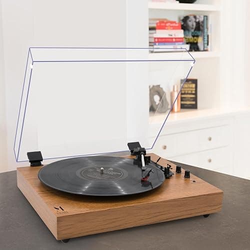 MPK Vintage Style 3 Speeds Wireless Input Record Player, Built-in Dual Premium Speakers,Belt Drive,RCA Output,Aux in,Fulll Size Platter Turntable, Yellow Wood thumbnail 7