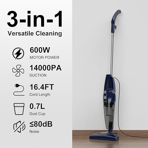Sancorp Corded Stick Vacuum Cleaner, 3-in-1 Detachable to Handheld with 180°Left-Right Steering, 14KPA Powerful Suction for Pet Hair on Hard Floors, HEPA Filter, Lightweight with 16.4ft Long Cord thumbnail 7