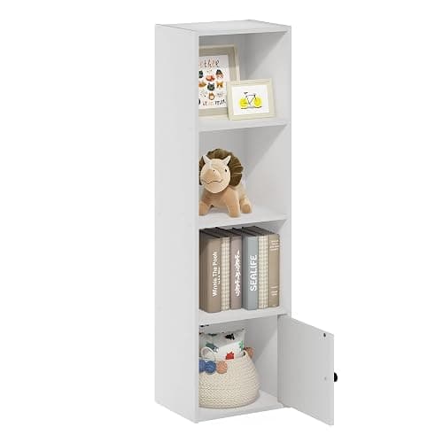 Furinno Luder Shelf Bookcase with 1 Door Storage Cabinet, White - Image 1