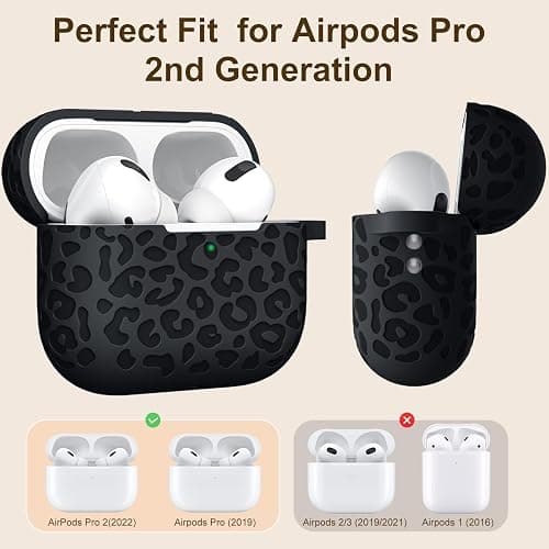 DGege Compatible with Airpods Pro 2nd Generation Case, Leopard Engraved Soft Silicone Skin Cover Full Protective Case for AirPods Pro Case 2nd/Airpod Pro Case Cover,Front LED Visible,Black thumbnail 6