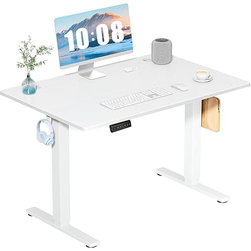 DUMOS 40 Inch Electric Standing Desk Height Adjustable, Sit to Stand Up Computer Workstations Work PC Table Home Office Study Writing Gaming Desks with Memory Presets for Walking Pad, Bedroom, White - Image 1