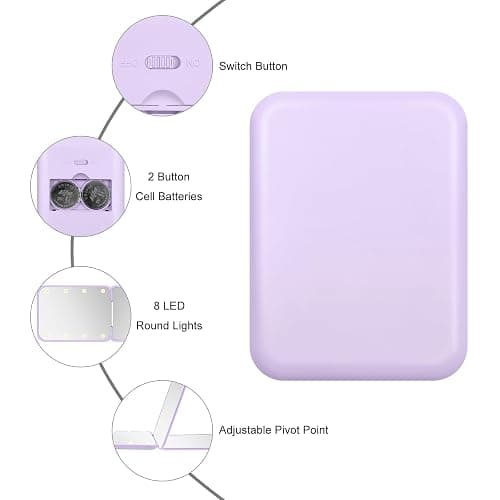 Kakuje Compact Mirror, 1X/3X Magnification LED Pocket Mirror with Nternal BIattery, Mini Mirror for Purse, Pocket,Travel and Present (Purple) thumbnail 4