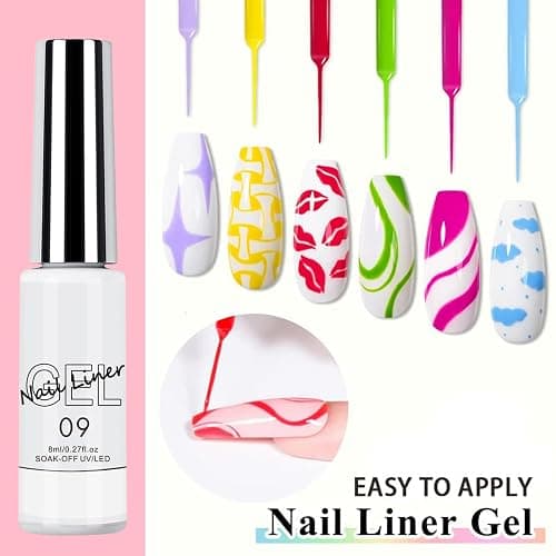 White Nail Polish, Painted Gel Nail Polish 8ML Liner Nail Art Gel Polish Soak Off French Tip Manicure for Painting & Liner Drawing UV/LED Nail Varnish Pen For Beginner/Nail Artist thumbnail 4