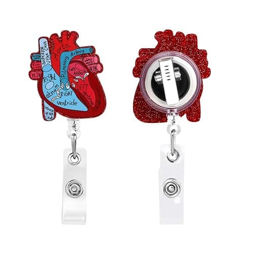 Dimeho Cardiac Badge Holder Heart Retractable Reel ID Card Clip Anatomy Funny Nurse Name Tag Holder Pediatrics Nursing Badge Alligator Clips for Doctor Student Teacher Medical Assistant thumbnail 8