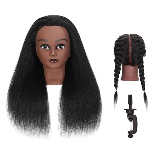 16 Inch 100% Real Hair Mannequin Head Training Head Manikin Cosmetology Doll Head for Hairdresser Practice Braiding Hair Styling with Clamp stand (16 -Inch) - Image 1