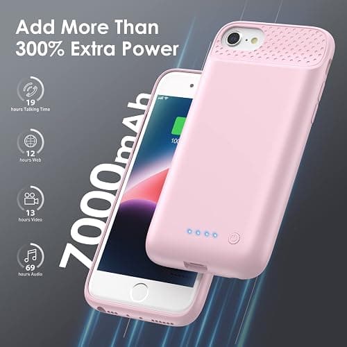 QTshine Battery Case for iPhone 8/7/6s/6/SE (2022/2020),[2025 Upgraded] 7000mAh Ultra-Slim Portable Extended Charger Cover for iPhone 8/7/6s/6/SE (2022/2020) Charging Case (4.7 Inch)-Pink thumbnail 3