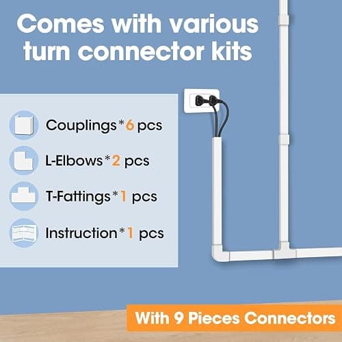YesBes 116in Cord Hider Kit, Cord Covers for Wires on Wall, Paintable Cable Raceway, Cord Hider for Wall Mount tv, tv Cable Hider Wall kit, Wire Covers for Cords, W0.96in X H0.57in, White thumbnail 5