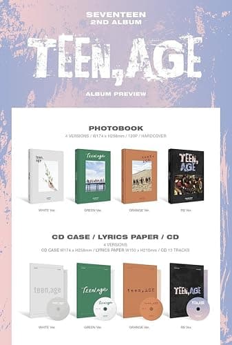 SEVENTEEN TEEN,AGE 2nd Album 4Ver SET+Photobook+Card+F.Poster+Sticker+etc+Tracking Number thumbnail 2