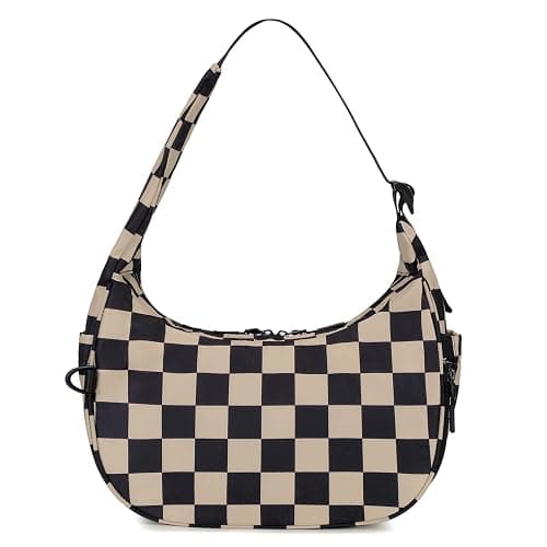FODOKO Crescent Shoulder Bag for Women Checkered Purse Small Cute Clutch Hobo Handbags Nylon Quilted - Image 1