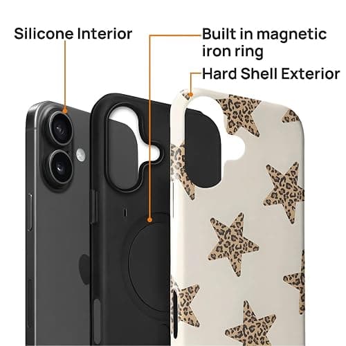 DAIZAG Case for iPhone 16 [Compatible with Magsafe] for Girl Women Scratch Resistant Shockproof Coquette Case, Leopard Print Stars thumbnail 2