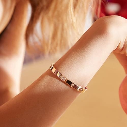 RIMRIVA 18K Gold-plated Bracelets for Women Friendship Love Bangle Bracelets Stainless Steel Bracelet Jewelry Birthday Gifts for Women Stocking Stuffers thumbnail 6