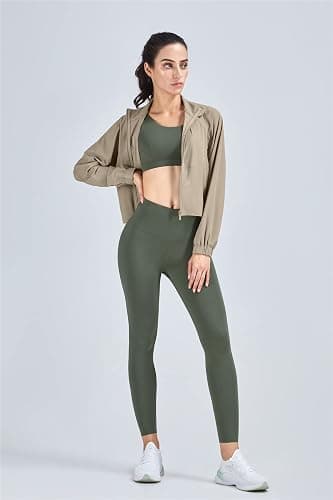 altiland Women's Athletic Running Yoga Gym Track Zip Up Cropped Jackets UPF 50+ Sun Protection Long Sleeve Workout Shirts - Gravel - Medium thumbnail 4