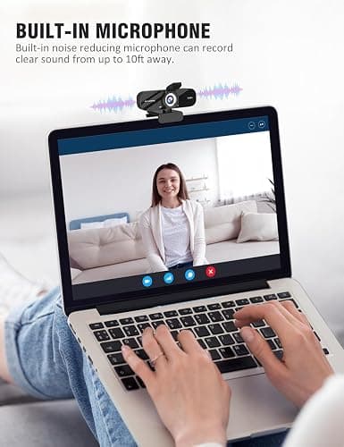Catitru Full HD 1080P Webcam with Built-in Mic Wide Angle & Auto Focus Privacy Cover for PC/Laptop Plug & Play USB Camera Black thumbnail 2