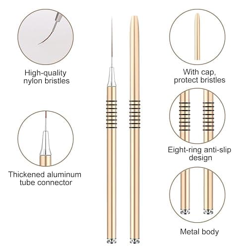 Xynovate Métalliques pour Nail Art, Pinceau Nail Art Ongles Professionnel avec Capuchon, Outils de Dessin pour Les Lignes Longues, Détails fins, French Manucure(Gold) thumbnail 3