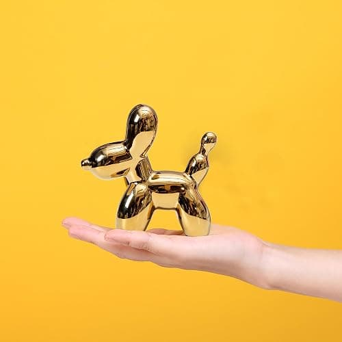 Steviieden Ceramic Balloon Dog Statues Gold Modern Small Ceramic Animal Statues Decorative Ornaments for Living Room Bedroom Office Desktop(Gold) thumbnail 5