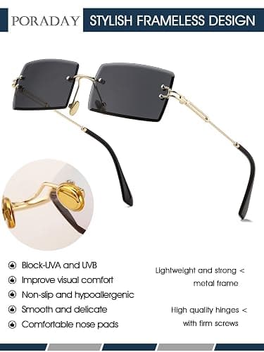 PORADAY Rectangle Sunglasses for Women Men Vintage Rimless Square Sun Glasses Candy Color thumbnail 6