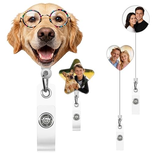 Custom Badge Reel with Photo Text Personalized Acrylic Retractable ID Holder with Alligator Clip Gifts for Office Worker Teacher Nurse Pet Lover - Image 1