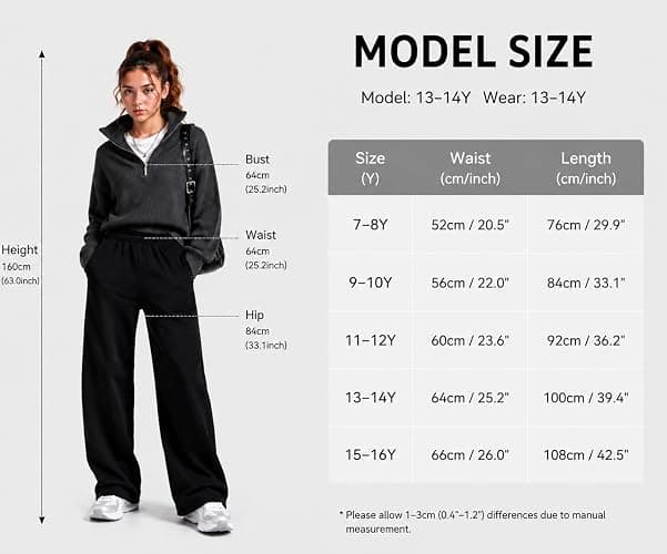 Kxuryueo Teen Girls Sweatpants 2 Pack Wide Leg Baggy Sweat Pants with Pockets Size 7-16 thumbnail 8