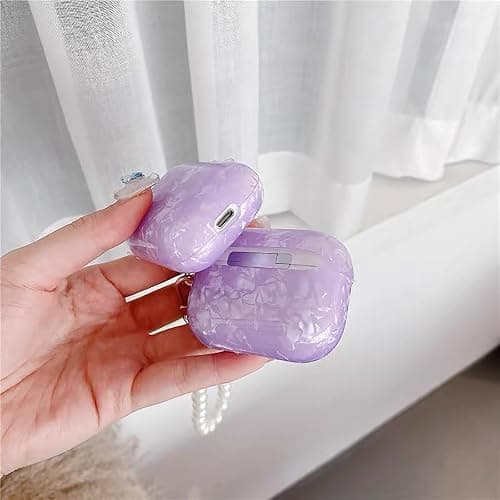 Olytop for Cute Glitter Airpods 2nd/1st Generation Case with Cleaner Pen,Shell Pattern Airpods 2/1 Gen Cover Protective Skin Girl Women with Luxury Pearl Keychain for Apple iPod 2nd/1st Gen - Purple thumbnail 5