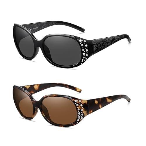 Wzerry Polarized Sunglasses for Women, Rhinestone Wrap Around Sunglasses Trendy Bling Sunglasses UV400 Protection for Driving - Image 1