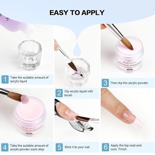 Morovan Acrylic Nail Kit: Clear Pink White Powder and Professional Liquid Set for Nail Extension - DIY at Home With Brush for Beginners | Clear, Pink, White, Powder, Nail Extension, DIY at Home, With Brush thumbnail 7