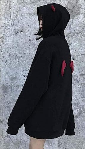Womens Devil Wings Red Horn Sweatshirt Long Sleeve Hoodie Pullover Hooded Tops thumbnail 3