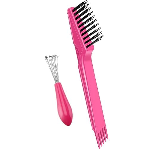 Boao 2 Pieces Hair Brush Cleaning Tool Comb Set Mini Hair Brush Dirt Remover with Metal Wire Rake for Removing Hair Dust Home and Salon Use(Pink and Pink) - Image 1