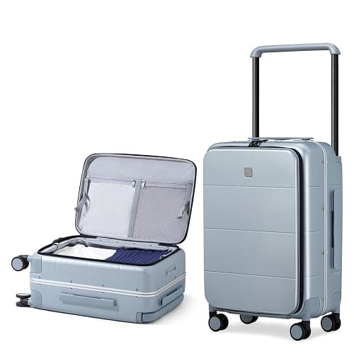 Hanke 24 Inch Checked Luggage with Wheels, Top Opening Hard Shell Suitcases for Travelling TSA Luggage Durable Aluminum Frame Luggage Bag with Wide Handle(Grey) - Image 1