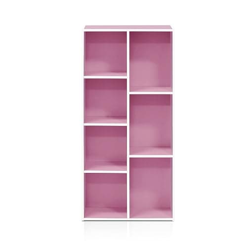 Furinno LUDER Book Shelf, 7-Cube Bookshelf, Bookcase, 9.4 x 19.5 x 41.7, for Living Room, Bedroom, Home Office, White/Pink thumbnail 4