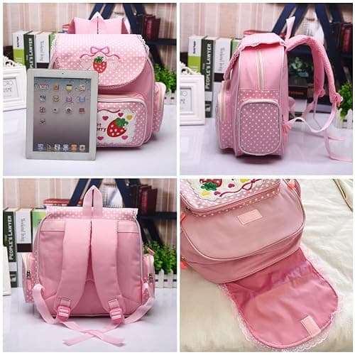 Lovemore Kawaii Embroidery Strawberry Backpack for Girl Teen Student School Bag Satchel Cute Pink Lace JK Backpack thumbnail 5