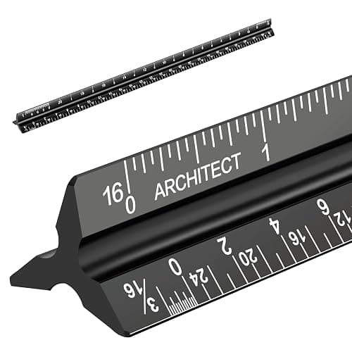 Architectural Scale Ruler, Imperial Measurements 12'', Laser-Etched Aluminum Architect Triangular Ruler Black for Architects, Students, Draftsman, and Engineers by mveohos - Image 1