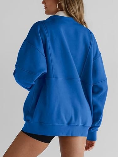 Women's Half Zip Sweatshirts Fleece Stand Collar Long Sleeve Thumb Hole Oversized Pullovers with Pockets thumbnail 4