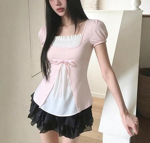 Emo Goth Cute Shirts Peplum Baby Doll Coquette Summer Tops Teens 2000s Gyaru Y2k Grunge Aesthetic Whimsy Clothes thumbnail 2