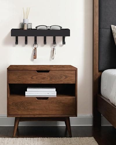 Key Holder Wall Mount Adhesive Magnetic - Hanging Key Hooks with Mail Organizer Tray for Wallet House Accessories - Keys Hanger Rack with Shelf for Camper Entryway Door Home Living Room Decor Black - Black - Medium thumbnail 6
