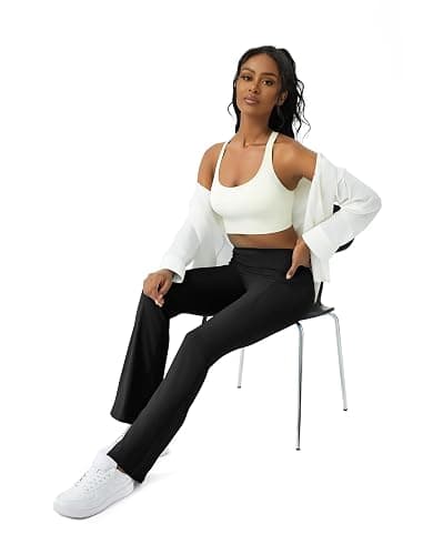 COPYLEAF Womens Yoga Pants with Pockets High Waisted Flare Leggings Bell Bottom Yoga Dress Pants Seamless Bootcut Pants thumbnail 4