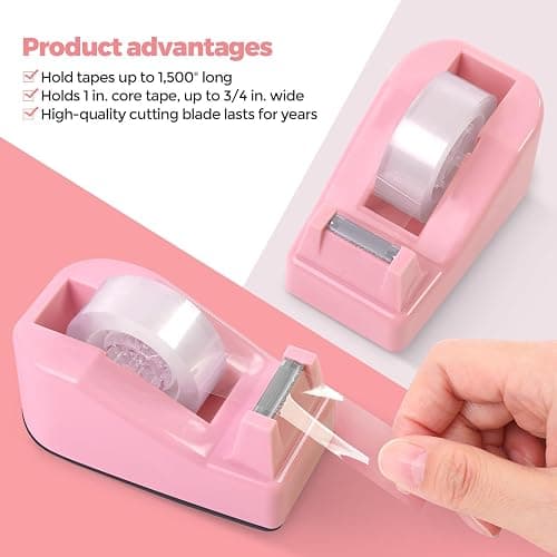 SKYDUE Pink Desk Accessories 10Pcs, Rotating Pen Holder for Desk, Stapler, Staple Remover, Tape Dispenser,2pcs Tape Refills, Binder Paper Clips Kit, Scissor,Pink Office School Supplies thumbnail 6