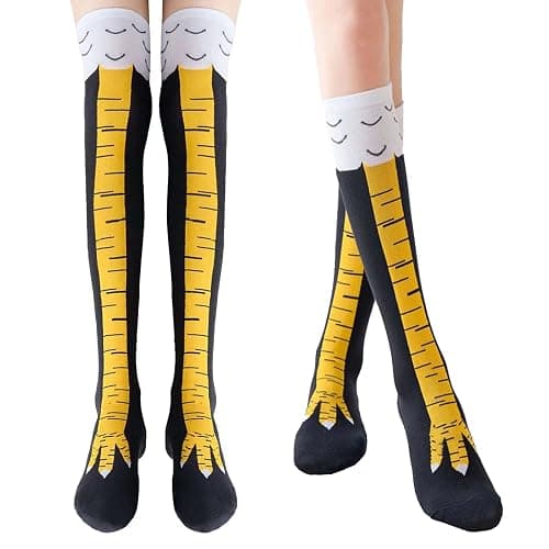 woxafo 2 Pair Chicken Leg Socks, 3D Novelty Funny Knee-High & Mid-Calf Chicken Costume Feet Socks, Animal Paw Sock for Women Men Thanksgiving Xmas Birthday Party Stocking Stuffer Gifts - Image 1